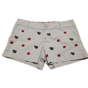 College Classics Shorts Women 30" Khaki Wisconsin Badgers Bucky Badger Embroider